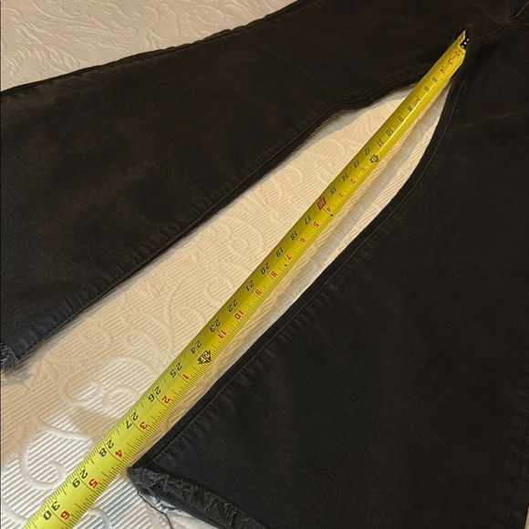 Black Flare Wide Leg Jeans with Smooth Texture. High rise. Flare. Raw hem. 5/26 - Picture 7 of 9